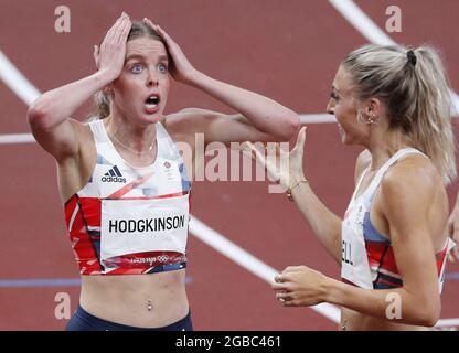 Tokyo, Japon. 03ème août 2021. Keely Hodgkinson, de Grande-Bretagne, réagit après avoir remporté la médaille d'argent dans la finale féminine de 800 M aux Jeux olympiques d'été de Tokyo 2020 à Tokyo, au Japon, le mardi 3 août 2021. Photo de Bob Strong/UPI crédit: UPI/Alay Live News Banque D'Images