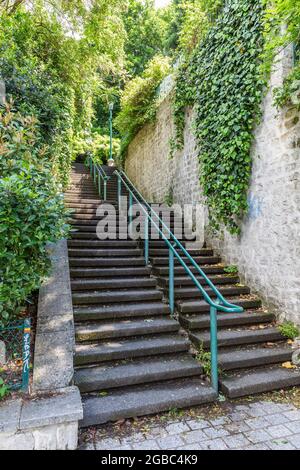 Escalier dans le quartier de Belleville, en bordure du parc Belleville. Paris Banque D'Images