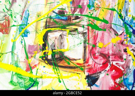 Gros plan de peinture moderne abstraite à l'huile sur toile dans le studio d'artistes Banque D'Images