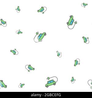 Motif transparent d'icônes écologiques. Voiture électrique. Isolé sur fond blanc. Illustration vectorielle. Banque D'Images