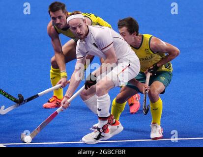 Tokyo, Japon. 3 août 2021. Jan Christopher Ruhr (avant) d'Allemagne est en compétition pendant la demi-finale de hockey masculin entre l'Australie et l'Allemagne aux Jeux Olympiques de Tokyo 2020 à Tokyo, au Japon, le 3 août 2021. Credit: Yang Shiyao/Xinhua/Alay Live News Banque D'Images
