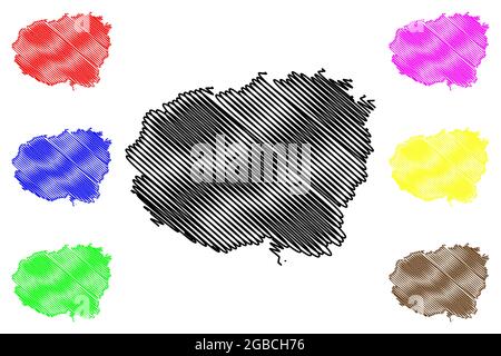 Carte de la province de Cuneo (Italie, République italienne, région du Piémont) illustration vectorielle, croquis de scribble carte de la province de Coni Illustration de Vecteur