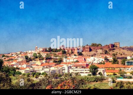 L'horizon de Silves dans la région de l'Algarve au Portugal a offert une apparence peinte et texturée Banque D'Images