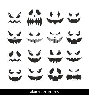 Halloween citrouille Jack-o-lanterne visages, octobre partie effrayant clipart collection noire Illustration de Vecteur