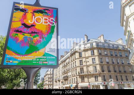 Paris France,5ème arrondissement,quartier Latin Rive gauche rue des écoles,promotion cinéma panneau publicitaire publicité annonce Steve Jobs, Banque D'Images