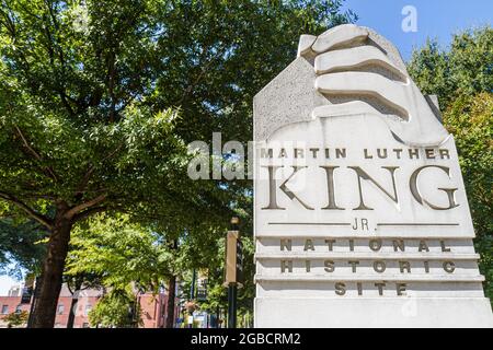 Georgia Atlanta Martin Luther King Jr. NHS National Historic site, National Park Service, Black History civil Rights mouvement leader béton Marker mem Banque D'Images
