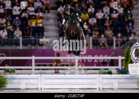 Tokyo, Japon. 03ème août 2021. TOKYO, JAPON - AOÛT 3 : Bertram Allen d'Irlande en compétition pour sauter un qualificateur individuel lors des Jeux Olympiques de Tokyo 2020 au parc équestre le 3 août 2021 à Tokyo, Japon (photo de PIM Waslander/Orange Pictures) crédit : Orange pics BV/Alay Live News Banque D'Images