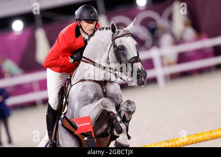 Tokyo, Japon. 03ème août 2021. TOKYO, JAPON - AOÛT 3 : Gregory Wathelet de Belgique en compétition pour sauter un qualificateur individuel lors des Jeux Olympiques de Tokyo 2020 au parc équestre le 3 août 2021 à Tokyo, Japon (photo de PIM Waslander/Orange Pictures) crédit : Orange pics BV/Alay Live News Banque D'Images