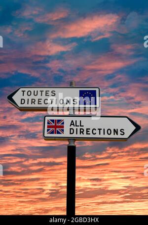 Panneau double de style français avec opposer UK/EU COMMUNICATION. Banque D'Images