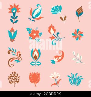 Ensemble d'éléments à motif fleuri vintage et motif vectoriel Illustration de Vecteur