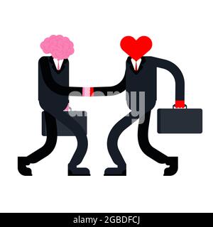 Cœur et cerveau poignée de main amitié. Le cœur parle au cerveau Illustration de Vecteur