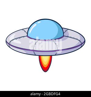 Illustration du dessin de la soucoupe volante. Icône de vaisseau spatial dessinée à la main pour logo, emblème, Web design, décoration de pépinière, Imprimer, Autocollant, carte Illustration de Vecteur