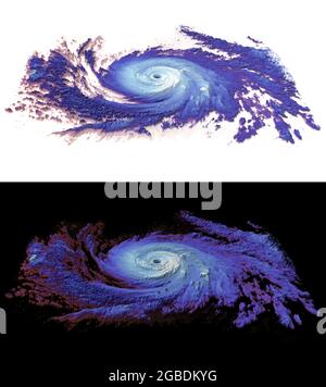 Ouragan isolé sur fond blanc et identique sur fond noir. Objets de modèle pour votre conception. Éléments de cette image fournis par la NASA. Banque D'Images