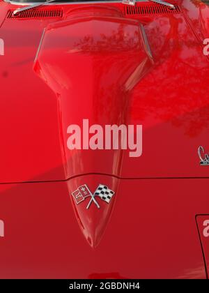 Détails d'une voiture classique vus lors d'un récent salon automobile du New Jersey. Les détails sont les ornements de capot, les grils et l'intérieur des vieilles voitures uniques exposés. Voiture historique Banque D'Images