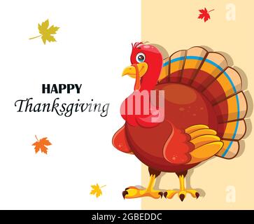 Carte de vœux de bonne fête de Thanksgiving. Dessin animé oiseau de dinde. Illustration du vecteur de stock Illustration de Vecteur