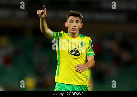 3 août 2021 ; Carrow Road, Norwich, Royaume-Uni. Football amical avant la saison, Norwich City versus Gillingham ; Billy Gilmour de Norwich City Banque D'Images