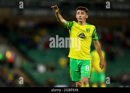 3 août 2021 ; Carrow Road, Norwich, Royaume-Uni. Football amical avant la saison, Norwich City versus Gillingham ; Billy Gilmour de Norwich City Banque D'Images