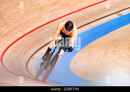 Shizuoka, Japon. 3 août 2021. Buchli Matthijs (NED) Cyclisme : qualification de l'équipe masculine Sprint lors des Jeux Olympiques de Tokyo 2020 au Vélodrome d'Izu à Shizuoka, Japon . Credit: Shuraro Mochizuki/AFLO/Alamy Live News Banque D'Images