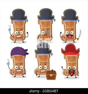 Personnage de dessin animé de chaussettes de pain d'épice avec divers pirates émoticônes. Illustration vectorielle Illustration de Vecteur