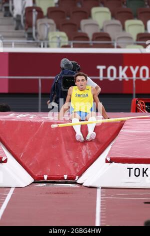 DUPLANTIS Armand (SWE) 3 AOÛT 2021 - Athlétisme : finale de la voûte polaire masculine lors des Jeux Olympiques de Tokyo 2020 au Stade Olympique de Tokyo, Japon. Crédit: Naoki Nishimura/AFLO SPORT/Alay Live News Banque D'Images