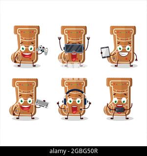 Chaussettes de pain d'épice personnage de dessin animé jouent à des jeux avec divers émoticônes mignons. Illustration vectorielle Illustration de Vecteur