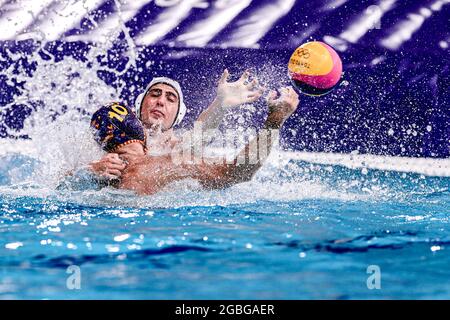 TOKYO, JAPON - AOÛT 4 : Felipe Perrone, Luca Cupido des États-Unis lors du tournoi de water-polo olympique de Tokyo 2020, le quart de finale entre Team United States et Team Spain au centre de tatouage Waterpolo le 4 août 2021 à Tokyo, Japon (photo de Marcel ter Bals/Orange Pictures) Banque D'Images