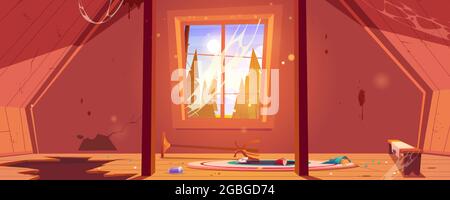 Vieux grenier dans la maison abandonnée avec l'image de fond Illustration de Vecteur