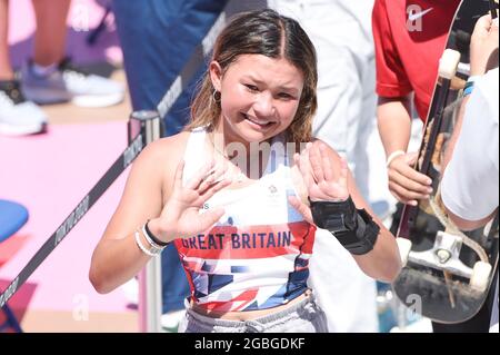 Tokyo, Japon. 4 août 2021. Sky Brown (GBR), le 4 août 2021 - Skateboarding : finale du parc des femmes au Parc sportif urbain Ariake lors des Jeux Olympiques de Tokyo 2020 à Tokyo, Japon. Credit: Itaru Chiba/AFLO/Alay Live News Banque D'Images