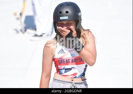 Tokyo, Japon. 4 août 2021. Sky Brown (GBR), le 4 août 2021 - Skateboarding : finale du parc des femmes au Parc sportif urbain Ariake lors des Jeux Olympiques de Tokyo 2020 à Tokyo, Japon. Credit: Itaru Chiba/AFLO/Alay Live News Banque D'Images