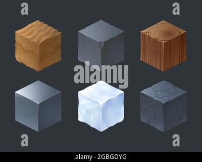 Cubes de texture isométrique pour le jeu Illustration de Vecteur