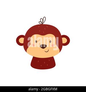 Singe mignon. Chimpe marron Personnage animal kawaii. Visage de petit singe drôle. Illustration vectorielle dessinée à la main isolée sur fond blanc Illustration de Vecteur