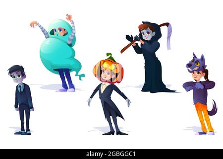 Enfants dans Halloween monstres costumes sinistre ensemble Illustration de Vecteur
