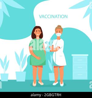 Le médecin vaccine une femme enceinte. Concept de vaccination contre le coronavirus. Modèle de bannière vectorielle de style plat Illustration de Vecteur