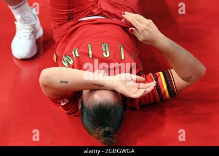 Marjorie Carpreaux, Belge, photographiée avant un match de basket-ball entre les chats belges de Belgique et le Japon, en quart de finale des femmes, le 13 e jour de la Banque D'Images