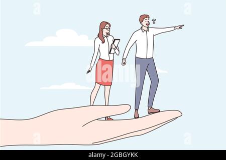 Opportunités d'affaires, développement, concept de carrière. Les jeunes hommes et femmes d'affaires se tenant à la main humaine regardant vers l'avant atteindre l'illustration du vecteur de but Illustration de Vecteur