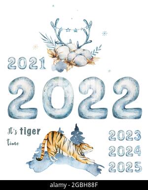 Motif coloré et sans couture avec animaux exotiques. Jolis tigres. Motif nature jungle. Style puéril.symbole de 2022 Banque D'Images