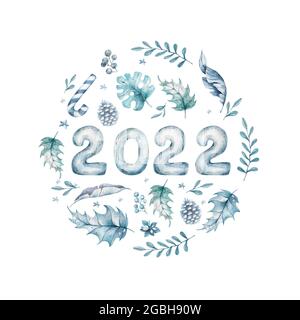 Bonne année 2022, l'année des numéros bleus 2023,2024 et 2025 bannière, cercle frmae, symbole Constellation pour carte de voeux, invitation, affiches Banque D'Images
