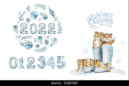 Motif coloré et sans couture avec animaux exotiques. Jolis tigres. Motif nature jungle. Style puéril.symbole de 2022 Banque D'Images