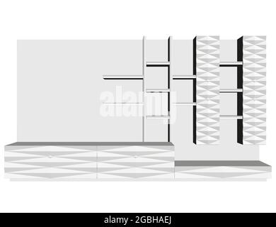 Grande armoire avec étagères isolées sur fond blanc. 3D. Vue avant. Partie de l'intérieur de la pièce. Illustration vectorielle. Illustration de Vecteur