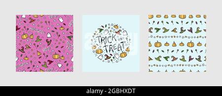 Jolis motifs d'Halloween, fond de motif et typographie, idéal pour les invitations de fête, bannières, cartes - motif vectoriel Illustration de Vecteur