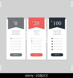 Collecte de plans de tarification pour les sites Web et les applications. Bannière de la table d'hébergement. Illustration vectorielle Illustration de Vecteur