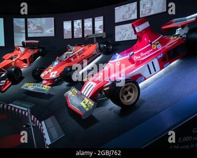 Maranello - Italie - 12 juin 2021 : intérieur du musée Ferrari avec détail Ferrari Clay regazzoni 312 T 1975 Banque D'Images