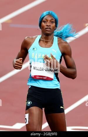 Tokyo, Japon, 4 août 2021. Shaunes Miller-Uibo, de Team Bahamas, remporte le 400m demi-final féminin le 12 e jour des Jeux Olympiques de Tokyo en 2020. Credit: Pete Dovgan/Speed Media/Alay Live News Banque D'Images