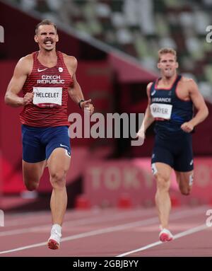 Tokyo, Japon. 4 août 2021. Adam Sebastian Helcelet, de la République tchèque, participe au championnat masculin de décathlon de 400m aux Jeux Olympiques de Tokyo en 2020 à Tokyo, au Japon, le 4 août 2021. Credit: Li Gang/Xinhua/Alay Live News Banque D'Images