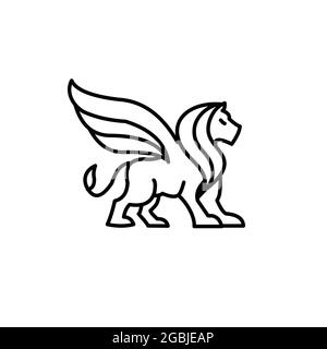 motif lion plat à ailes noir avec logo noir sur fond d'arrière-plan inspiré du design exclusif Illustration de Vecteur