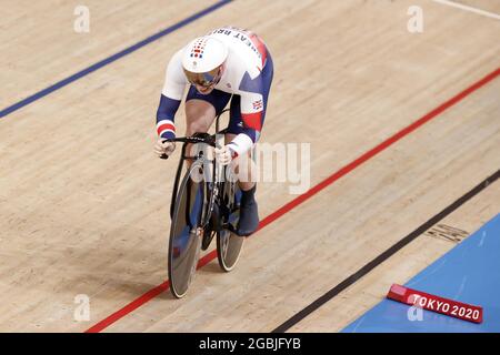 Izu, Japon, 04/08/2021, 128 CARLIN Jack / 131 KENNY Jason / 132 OWENS Ryan (GBR) pendant les Jeux Olympiques Tokyo 2020, Cycling Track Men's Team Sprint Finals for Gold le 3 août 2021 à Izu Velodrome à Izu, Japon - photo Kishimoto / DPPI Banque D'Images