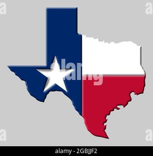 Carte d'État du Texas montrant le contour de l'État et le drapeau d'État officiel Banque D'Images