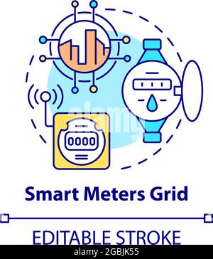 Icône de concept de grille de compteurs intelligents. Données sur la consommation d'électricité résumé idée illustration de ligne mince. Système de mesure et de gestion de puissance. Isoler le vecteur Illustration de Vecteur
