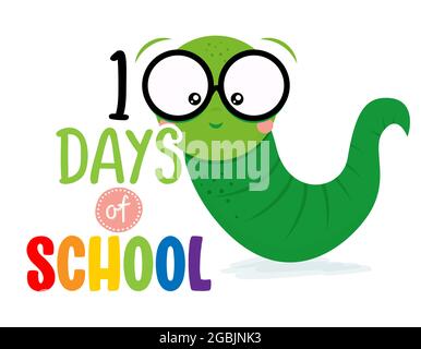 100 jours d'école - ver intelligent, élèves, avec citation. Joli personnage de chatterpilier. Doodle dessiné à la main pour les enfants. Idéal pour les textiles, les décors d'école, les wallpa Illustration de Vecteur