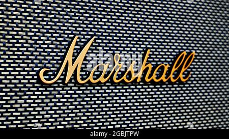 Photo éditoriale sur le thème Marshall. Photo d'illustration pour l'actualité de Marshall - une entreprise britannique d'équipement audio professionnel Banque D'Images